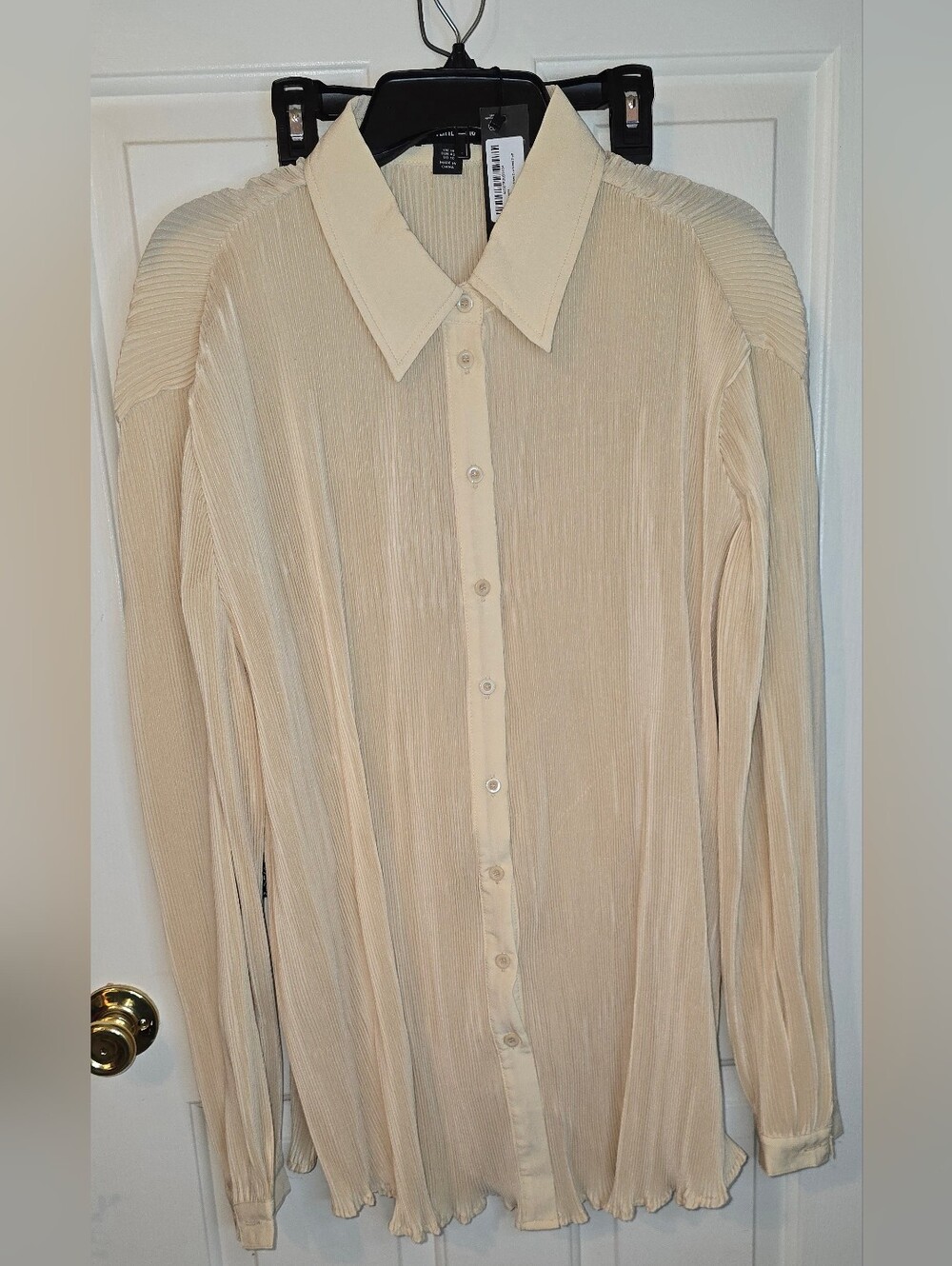 PrettyLittleThing cream sheer Plisse oversized shirt Size 14